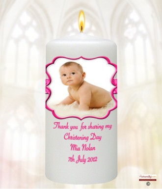 Scroll Pink Photo Christening Favour (White)