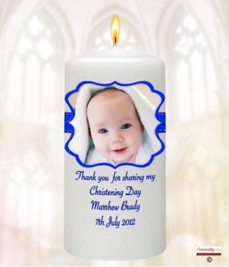 Scroll Blue Photo Christening Favour (White)