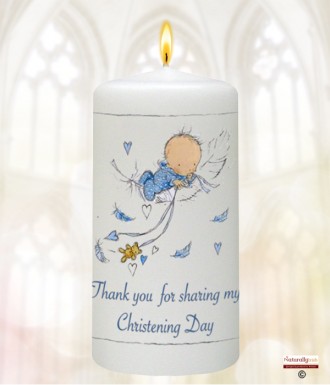 Feather Baby Blue Christening Favour (White)