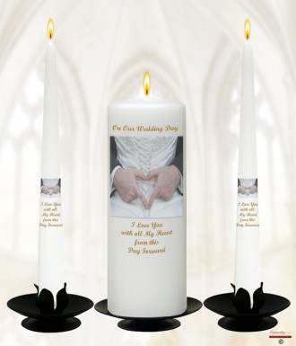 Heart of Love Gold Wedding Candles (White)