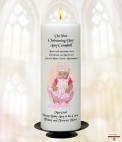 Mother and Child Photo Pink Christening Candle (White/Ivory)