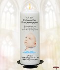 Mother and Child Photo Pink Christening Candle (White/Ivory)