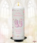 Mother and Child Photo Pink Christening Candle (White/Ivory)