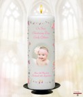 Mother and Child Photo Pink Christening Candle (White/Ivory)