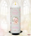 Mother and Child Photo Pink Christening Candle (White/Ivory)