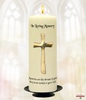 Gold Cross Memorial Candle (white/ivory)