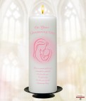 Mother and Child Photo Pink Christening Candle (White/Ivory)