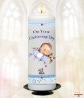 Mother and Child Photo Pink Christening Candle (White/Ivory)