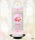 Mother and Child Photo Pink Christening Candle (White/Ivory)