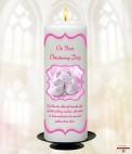 Mother and Child Photo Pink Christening Candle (White/Ivory)