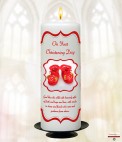 Mother and Child Photo Pink Christening Candle (White/Ivory)