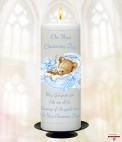 Mother and Child Photo Pink Christening Candle (White/Ivory)