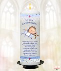 Mother and Child Photo Pink Christening Candle (White/Ivory)