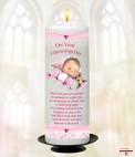 Mother and Child Photo Pink Christening Candle (White/Ivory)