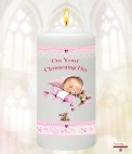 Pink Ribbon Photo Christening Favour (White)