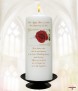 Red Roses & Gold Rings Wedding Candles (White) - Click to Zoom