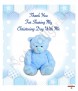 Dots & Ribbons Blue Teddy Christening Favour (White) - Click to Zoom