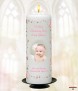 Stars and Hearts Pink Photo Christening Candle (White/Ivory) - Click to Zoom
