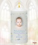 Stars and Hearts Blue Photo Christening Candle (White/Ivory) - Click to Zoom