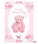 Dots and Ribbons Teddy Pink Christening Candle (White/Ivory) - Click to Zoom
