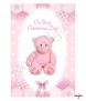 Dots and Ribbons Teddy Pink Christening Candle (White/Ivory) - Click to Zoom