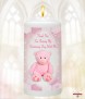 Dots and Ribbons Teddy Pink Christening Candle (White/Ivory) - Click to Zoom