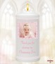 Gingham Feet Pink Photo Christening Candle (White/Ivory) - Click to Zoom