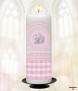 Booties Lace and Gingham Pink Christening Candle (White/Ivory) - Click to Zoom