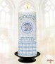 Booties Lace and Gingham Blue Christening Candle (White/Ivory) - Click to Zoom