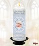 Lace and Feet Blue Photo Christening Candle (White/Ivory) - Click to Zoom