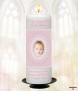 Lace and Photo Pink Christening Candle (White/Ivory) - Click to Zoom