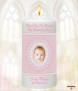 Lace and Photo Pink Christening Candle (White/Ivory) - Click to Zoom