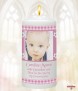 Girl Gingham Flower and Photo Christening Candle (White/Ivory) - Click to Zoom