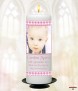 Girl Gingham Flower and Photo Christening Candle (White/Ivory) - Click to Zoom