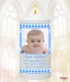 Boy Gingham Flower and Photo Christening Candle (White/Ivory) - Click to Zoom
