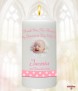 Teddy and Bubbles Pink and Photo Christening Candle (White/Ivory) - Click to Zoom