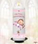 Teddy and Quilt Pink Christening Candle (White/Ivory) - Click to Zoom