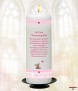 Teddy and Quilt Pink Christening Candle (White/Ivory) - Click to Zoom