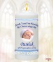 Teddy and Quilt Boy and Photo Christening Candle (White/Ivory) - Click to Zoom