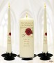 Red Roses & Gold Rings Wedding Candles (Ivory) - Click to Zoom
