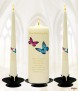 Pink & Blue Butterflies Gold Wedding Candles (Ivory) - Click to Zoom