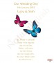 Pink & Blue Butterflies Gold Wedding Candles (Ivory) - Click to Zoom