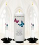 Pink & Blue Butterflies Silver Wedding Candles (White) - Click to Zoom