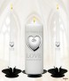 Heart & Rings Silver Wedding Candles (White) - Click to Zoom