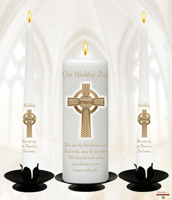 Celtic Hi-Cross Gold Wedding Candles