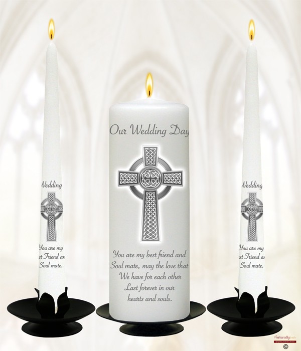 Celtic Hi-Cross Silver Wedding Candles