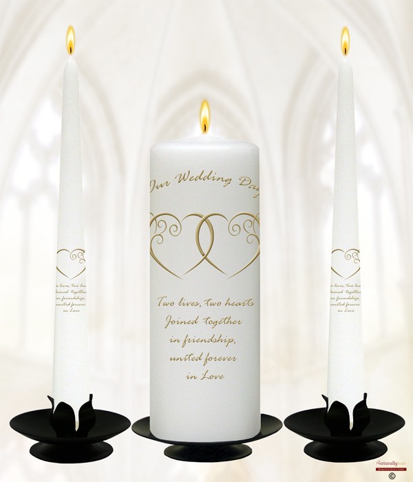 Entwined Hearts Gold Wedding Candles