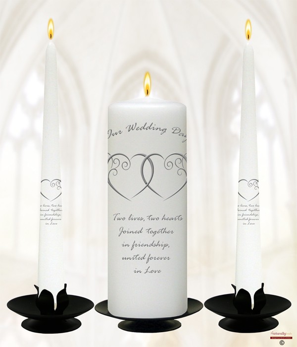 Entwined Hearts Silver Wedding Candles