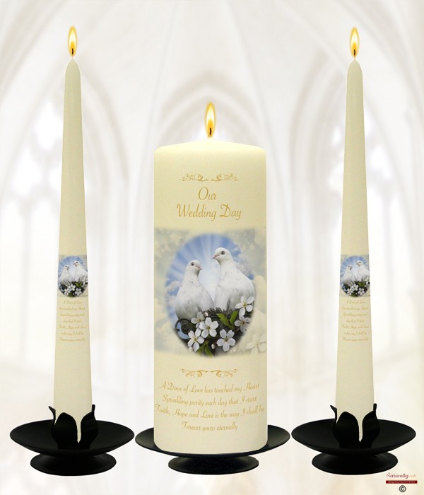 Love Doves Wedding - Gold script Wedding Candles