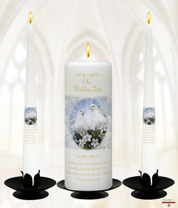 Love Doves Wedding - Gold script Wedding Candles